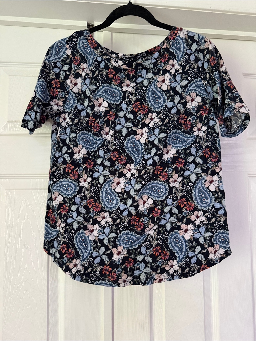 LOFT Black Paisley & Floral Short Sleeve Top